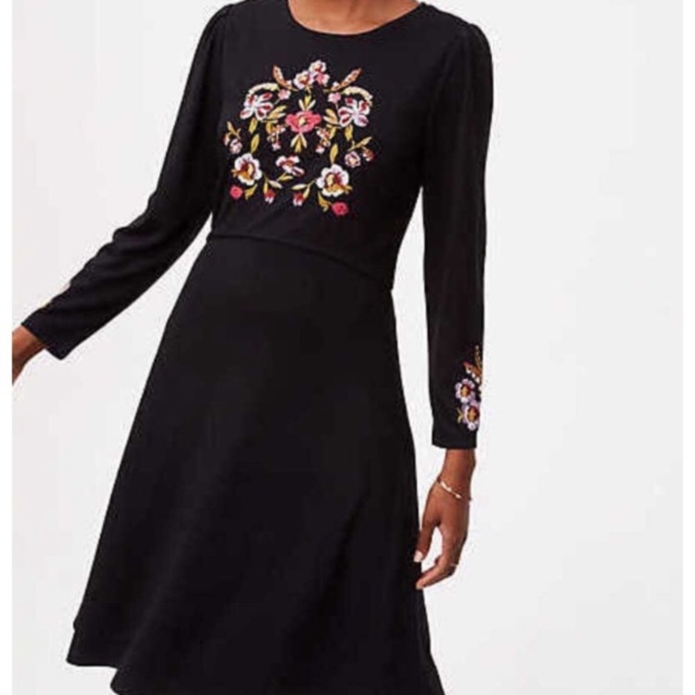 LOFT Black Floral Midi Dress